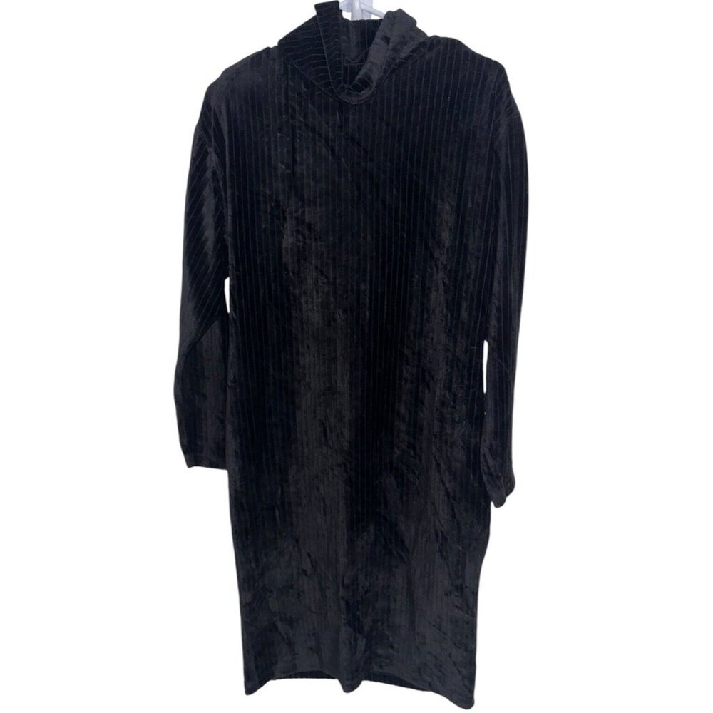 Vintage FADS Women’s Velvet Velour Turtleneck Dress Sz M Black Ribbed USA Made